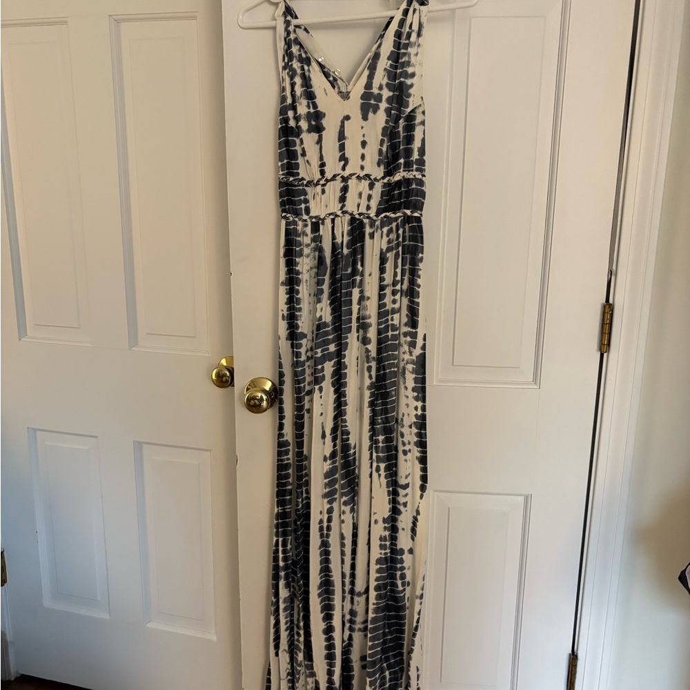 Blue and White Tie-Dye Maxi Dress